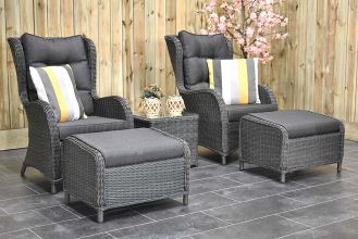 Phoenix Loungeset 2 Lounge Tuinstoelen Laag Tafeltje met Hockers Rock Grey