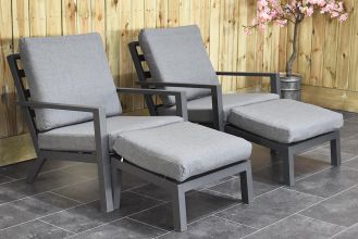 Pollencia Aluminium Loungeset 2 Lounge Tuinstoelen 2 Hockers Dark Grey