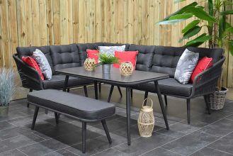 Positano Rope Loungeset Hoekbank Hoge Tafel Spraystone met Bankje Antracite SHOWROOMMODEL