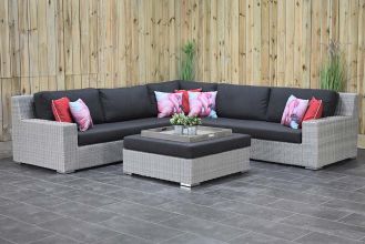 Riga Loungeset Hoekbank met Hocker Inclusief Loungestoel Light Kobo Grey SHOWROOMMODEL