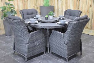 Rio Ronde Tafel 130 Spraystone met 4 Darwin Verstelbare Dining Tuinstoelen Rock Grey
