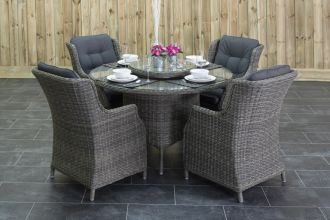 Rio Ronde Tafel 130 met 4 Darwin Dining Tuinstoelen Kobo Grey