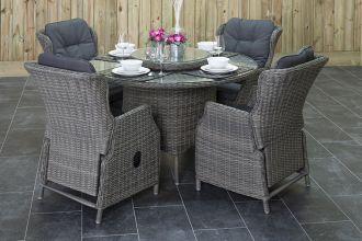 Rio Ronde Tafel 130 met 4 Darwin Verstelbare Dining Tuinstoelen Kobo Grey