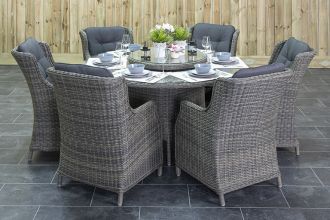Rio Ronde Tafel 150 met 6 Darwin Dining Tuinstoelen Kobo Grey