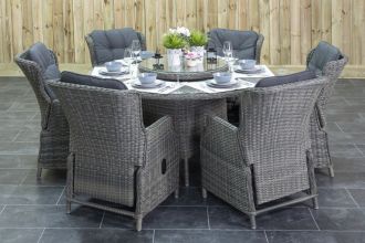 Rio Ronde Tafel 150 met 6 Darwin Verstelbare Dining Tuinstoelen Kobo Grey
