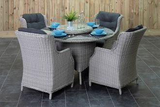 Rio Ronde Tafel 130 met 4 Darwin Dining Tuinstoelen Light Kobo Grey SHOWROOMMODEL