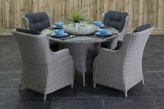 Rio Ronde Tafel 130 met 4 Darwin Dining Tuinstoelen Light Kobo Grey