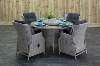 Rio Ronde Tafel 130 met 4 Darwin Verstelbare Dining Tuinstoelen Light Kobo Grey