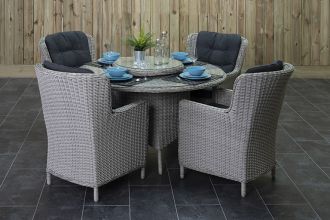 Rio Ronde Tafel 130 met 4 Marina Dining Tuinstoelen Light Kobo Grey
