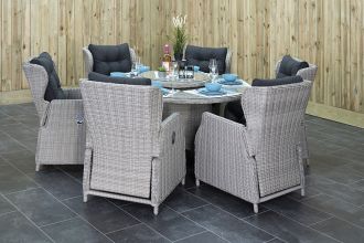 Rio Ronde Tafel 150 met 6 Barcelona Verstelbare Dining Tuinstoelen Light Kobo Grey