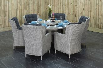 Rio Ronde Tafel 150 met 6 Marina Dining Tuinstoelen Light Kobo Grey