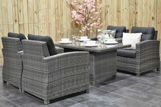 Sevilla Loungeset 4 Lounge Tuinstoelen Hoge Tafel Natural Grey SHOWROOMMODEL