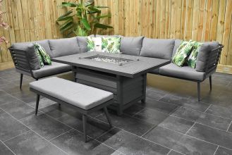 Sorrento Loungeset Hoekbank met Vuurtafel Aluminium Dark Grey WINTER AANBIEDING