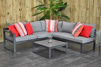 Tivoli Loungeset Hoekbank met Ligbed Functie Lage Tafel Aluminium Spiegelbeeld Dark Grey WINTER AANBIEDING