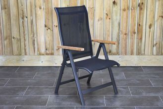 Torino Verstelbare Aluminium Standenstoel Teak Armleuningen Inklapbaar Dark Grey