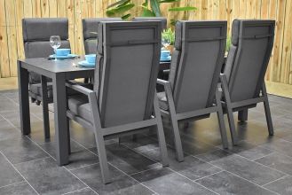 Veneto Tafel 220 Keramischblad met 6 Birmingham Verstelbare Dining Tuinstoelen Dark Grey WINTER AANBIEDING