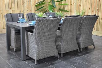 Veneto Tafel 220 Keramischblad met 6 Avalon Dining Tuinstoelen Natural Grey WINTER AANBIEDING