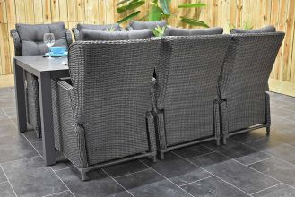 Veneto Tafel 220 Keramischblad met 6 Barcelona Verstelbare Dining Tuinstoelen Rock Grey WINTER AANBIEDING