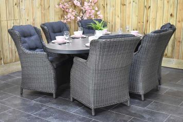 Akron Tafel Ovaal 220 Keramischblad met 6 Darwin Dining Tuinstoelen Rock Grey
