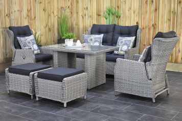 Barcelona Verstelbare Loungeset 2 Zitsbank 2 Lounge Tuinstoelen Hoge Tafel met Hockers Light Kobo Grey