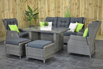 Barcelona Verstelbare Loungeset 3 Zitsbank 2 Lounge Tuinstoelen Hoge Tafel met Hockers Kobo Grey