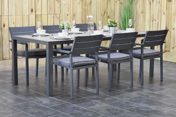 Bergamo Tafel 215 Dark Grey met 6 Bolton Dining Tuinstoelen Dark Grey