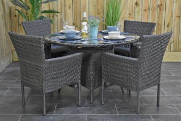 Brasil Ronde Tafel 120 met 4 Aruba Dining Tuinstoelen Stapelbaar Dark Grey