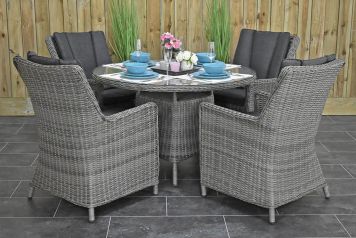 Brasil Ronde Tafel 120 met 4 Avalon Dining Tuinstoelen Natural Grey