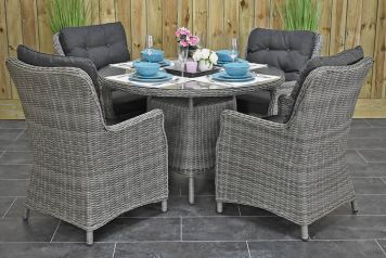 Brasil Ronde Tafel 120 met 4 San Francisco Dining Tuinstoelen Natural Grey