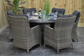 Brasil Ronde Tafel 150 met 6 San Francisco Dining Tuinstoelen Kobo Grey