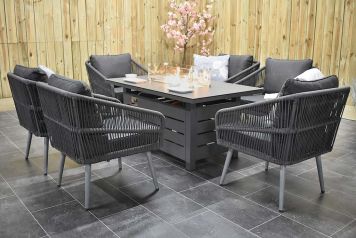 Cerreto Vuurtafel 145 met 6 Pescara Rope Lounge Tuinstoelen Antracite SHOWROOMMODEL