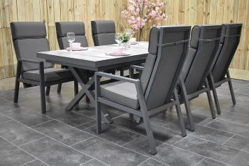 Costana Uitschuifbare Aluminium Tafel met Keramischblad 200 / 260 met 6 Oxford Aluminium Verstelbare Dining Tuinstoelen MAANDAANBIEDING