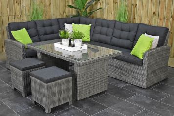 Denver Loungeset Hoekbank Hoge Tafel met Krukjes Natural Grey