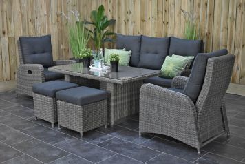 Florida Verstelbare Loungeset 3 Zitsbank 2 Lounge Tuinstoelen Hoge Tafel met Krukjes Kobo Grey