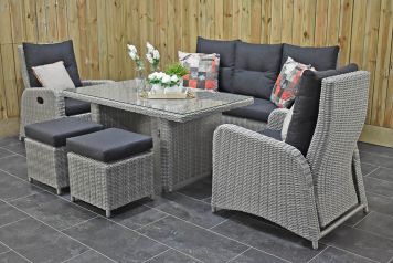 Florida Verstelbare Loungeset 3 Zitsbank 2 Lounge Tuinstoelen Hoge Tafel met Krukjes Light Kobo Grey