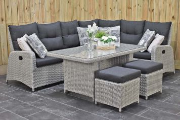 Florida Verstelbare Loungeset Hoekbank Hoge Tafel met Krukjes Spiegelbeeld Light Kobo Grey