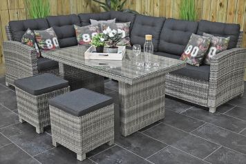 Las Palmas Loungeset Hoekbank Hoge Tafel met Krukjes Light Grey