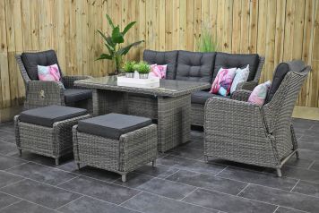 Madrid Verstelbare Loungeset 3 Zitsbank 2 Lounge Tuinstoelen Hoge Tafel met Hockers Kobo Grey 