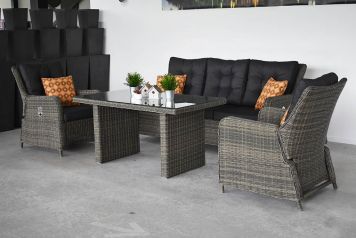 Madrid Verstelbare Loungeset 3 Zitsbank 2 Lounge Tuinstoelen Hoge Tafel Kobo Grey 