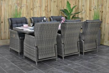 Menorca Tafel 225 met 6 Barcelona Verstelbare Dining Tuinstoelen Kobo Grey