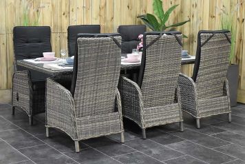 Menorca Tafel 225 met 6 Kansas Verstelbare Dining Tuinstoelen Kobo Grey