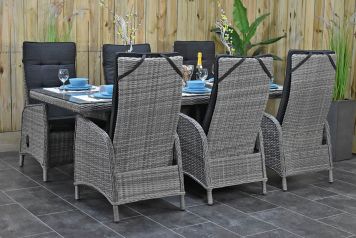 Menorca Tafel 225 met 6 Kansas Verstelbare Dining Tuinstoelen Natural Grey