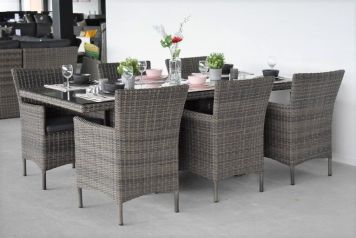 Menorca Tafel 225 met 6 Aruba Dining Tuinstoelen Kobo Grey