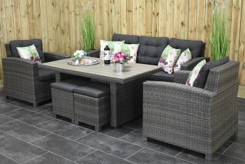 Minnesota Loungeset 3 Zitsbank 2 Lounge Tuinstoelen Hoge Tafel Polywood met Krukjes Dark Grey