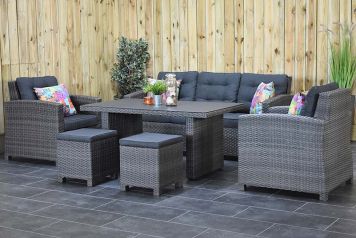 Minnesota Loungeset 3 Zitsbank 2 Lounge Tuinstoelen Hoge Tafel Spraystone met Krukjes Dark Grey