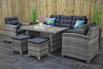 Minnesota Loungeset 3 Zitsbank 2 Lounge Tuinstoelen Hoge Tafel met Krukjes Light Grey