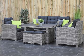 Minnesota Loungeset 3 Zitsbank 2 Lounge Tuinstoelen Hoge Tafel Spraystone met Krukjes Light Grey