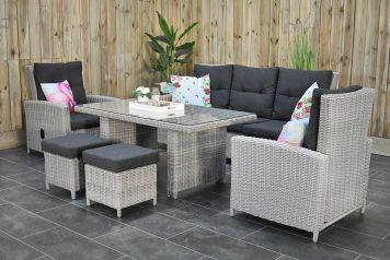 New York Verstelbare Loungeset 3 Zitsbank 2 Lounge Tuinstoelen Hoge Tafel met Krukjes Light Kobo Grey