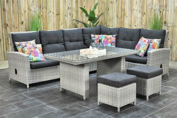 New York Verstelbare Loungeset Hoekbank Hoge Tafel met Krukjes Spiegelbeeld Light Kobo Grey