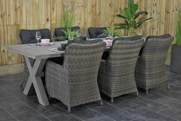 Norwich Tafel 250 Vintage Antique Grey met 6 San Francisco Dining Tuinstoelen Kobo Grey